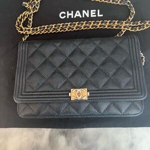 Chanel Black Quilted Caviar Boy Wallet on Chain WOC